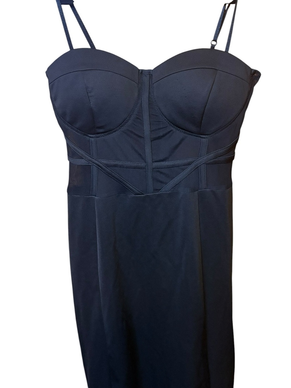 Windsor Black Corset-Style Sheer Mesh Bodycon Knee Dress Sweetheart Zip Large - Picture 5 of 8